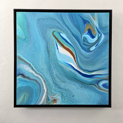 soft blue painting with accents of bronze