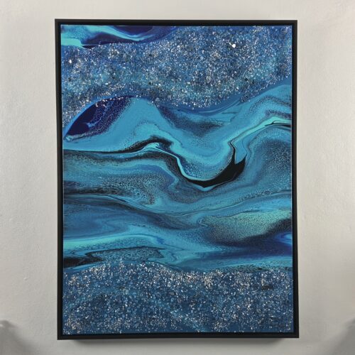 blue abstract painting with added crushed glass